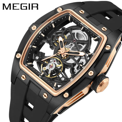MEGIR  (®) 2242G Automatic Skeleton Watch – Stainless Steel, Luminous, 30M (3ATM) Water Resistant