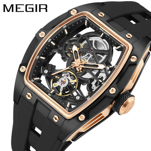 MEGIR  (®) 2242G Automatic Skeleton Watch – Stainless Steel, Luminous, 30M (3ATM) Water Resistant