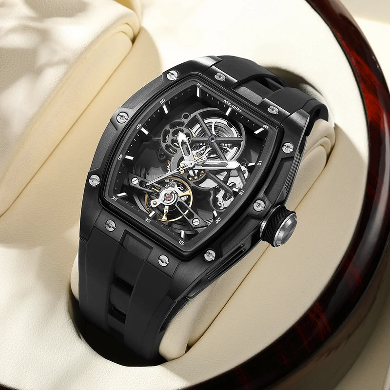 MEGIR  (®) 2242G Automatic Skeleton Watch – Stainless Steel, Luminous, 30M (3ATM) Water Resistant