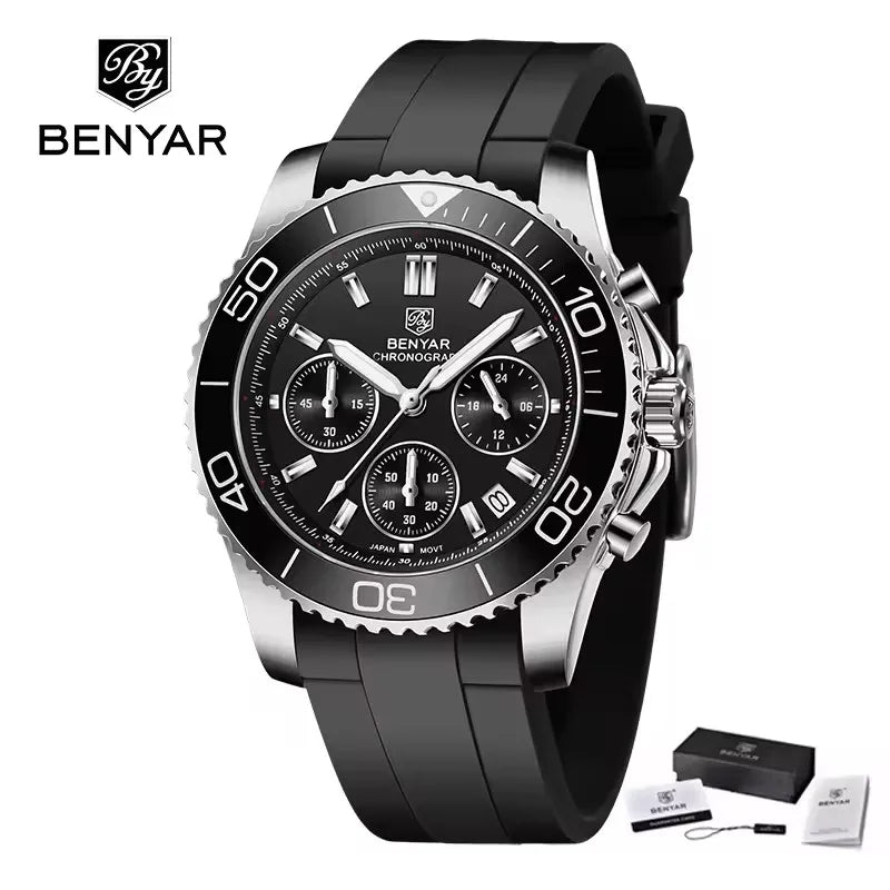 BENYAR (®) S002 Men’s Quartz Chronograph Watch – Sport Silicone Strap 30M (3ATM) Water Resistant