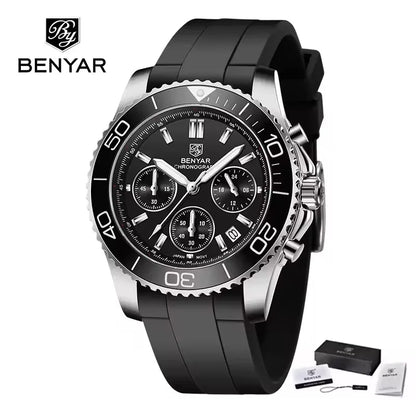 BENYAR (®) S002 Men’s Quartz Chronograph Watch – Sport Silicone Strap 30M (3ATM) Water Resistant