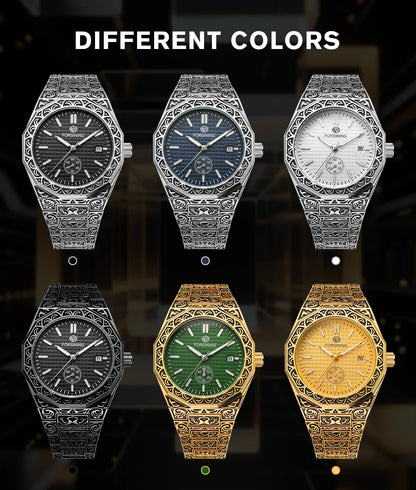 FORSINING (®) 8303 Automatic Mechanical Men’s Watch – Square Case, Engraved Design 30M (3ATM) Water Resistant