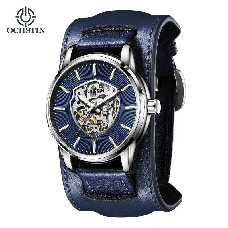 OCHSTIN (®) 7010C Automatic Skeleton Men’s Watch – Unique Dial, Leather Strap 30M (3ATM) Water Resistant
