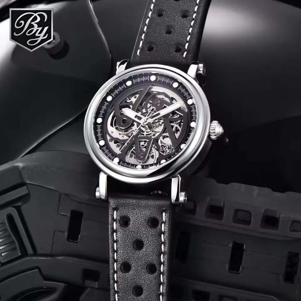 BENYAR (®) 5202 Automatic Skeleton Men’s Watch – Luminous Dial, Leather Strap