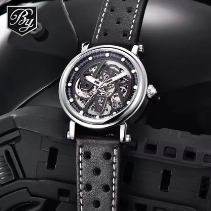 BENYAR (®) 5202 Automatic Skeleton Men’s Watch – Luminous Dial, Leather Strap