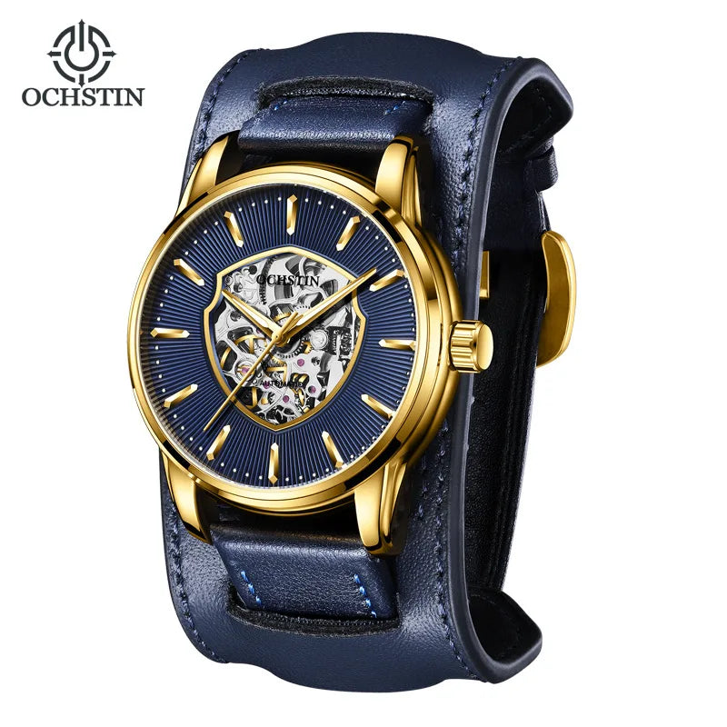 OCHSTIN (®) 7010C Automatic Skeleton Men’s Watch – Unique Dial, Leather Strap 30M (3ATM) Water Resistant