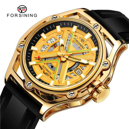 FORSINING (®) 8282 Automatic Skeleton Men’s Watch – Silicone Strap 30M (3ATM) Water Resistant