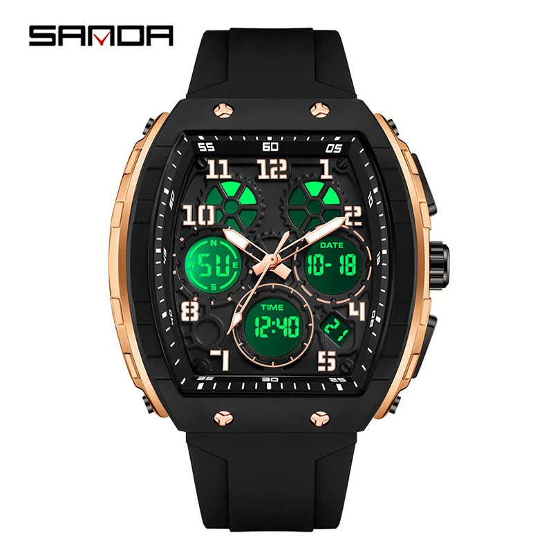 SANDA (®) 6157 Digital Men’s Watch – LED Display, Silicone Strap, 30M (3ATM) Water Resistant