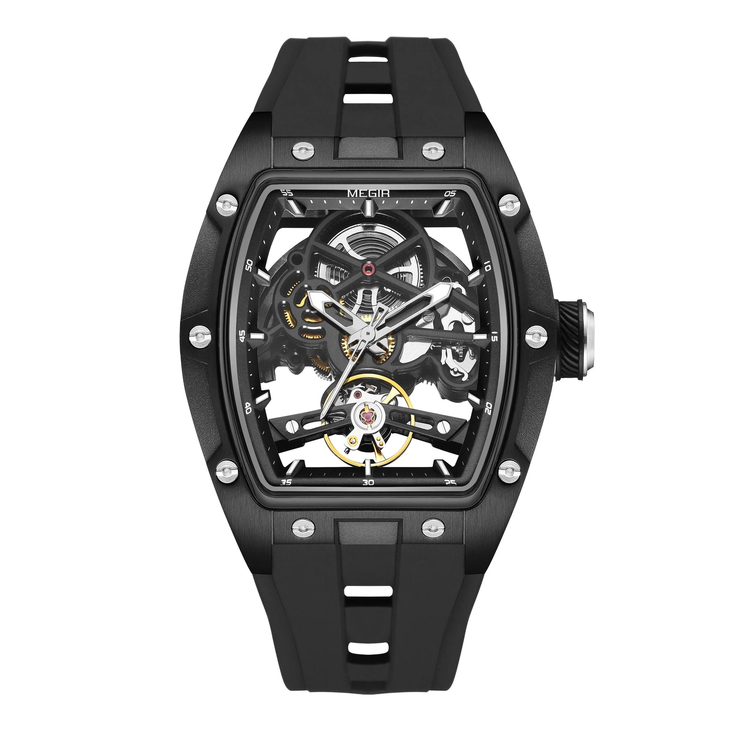 MEGIR  (®) 2242G Automatic Skeleton Watch – Stainless Steel, Luminous, 30M (3ATM) Water Resistant