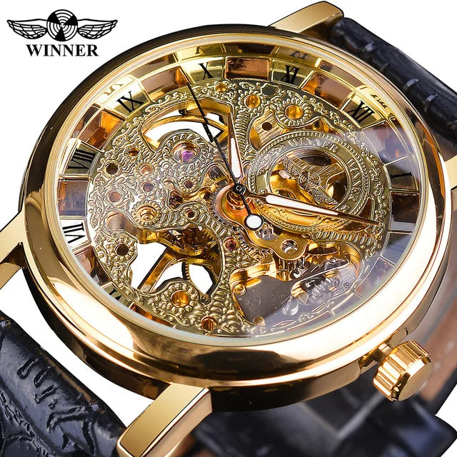 WINNER (®) 8003 Automatic Skeleton Men’s Watch – Transparent Dial, Leather Strap 30M (3ATM) Water Resistant