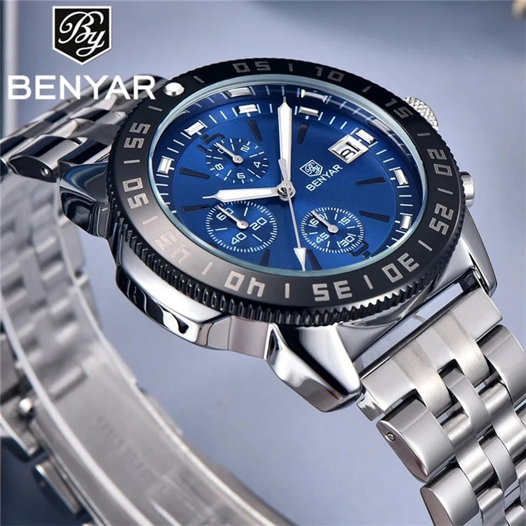 BENYAR (®) BY-5198  Men’s Quartz Chronograph Watch – Japan VD53 Movement 30M (3ATM) Water Resistant