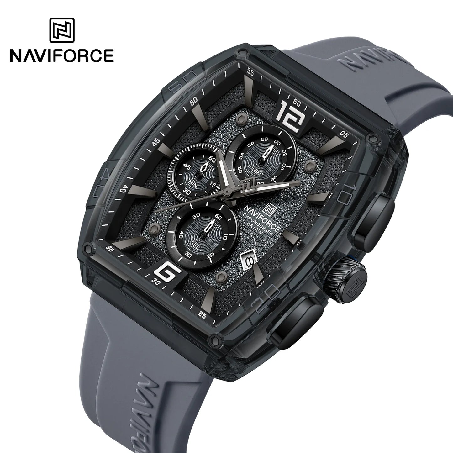 Naviforce (®) 6101 NF6101 Men’s Quartz Chronograph Watch – Sport Silicone Strap 50M (5ATM) Water Resistant