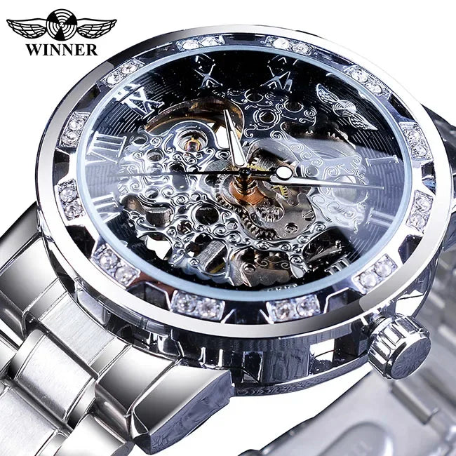 WINNER (®) WT0004 Automatic Skeleton Watch – Stainless Steel, Luminous, 30M (3ATM) Water Resistant