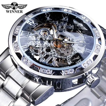 WINNER (®) WT0004 Automatic Skeleton Watch – Stainless Steel, Luminous, 30M (3ATM) Water Resistant