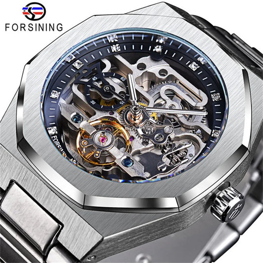FORSINING (®) Automatic Skeleton Watch – Stainless Steel, Luminous, 30M (3ATM) Water Resistant