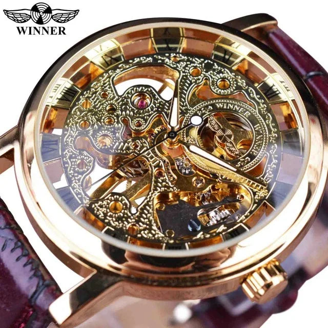 WINNER (®) 8003 Automatic Skeleton Men’s Watch – Transparent Dial, Leather Strap 30M (3ATM) Water Resistant