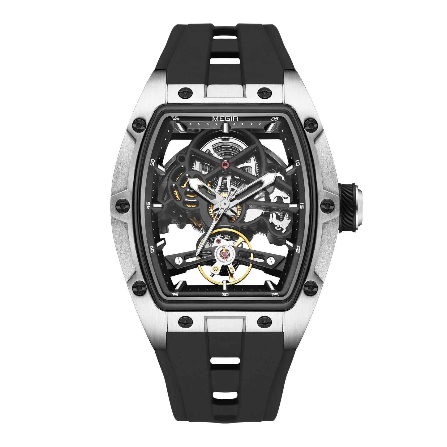 MEGIR  (®) 2242G Automatic Skeleton Watch – Stainless Steel, Luminous, 30M (3ATM) Water Resistant