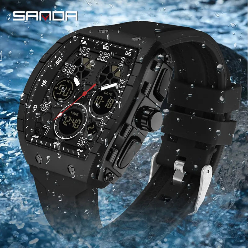 SANDA (®) 6157 Digital Men’s Watch – LED Display, Silicone Strap, 30M (3ATM) Water Resistant