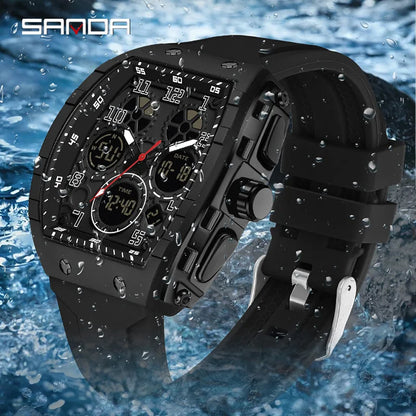 SANDA (®) 6157 Digital Men’s Watch – LED Display, Silicone Strap, 30M (3ATM) Water Resistant