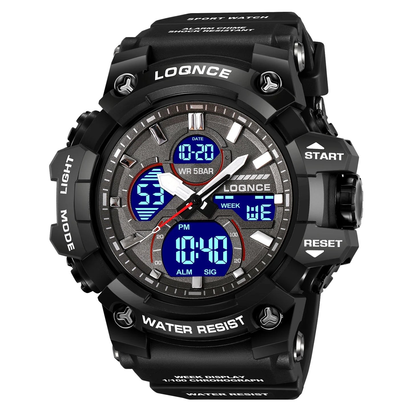 LOQNCE (®) LQ98007 Digital Quartz Men’s Watch – LED Display, Sport Design, , 30M (3ATM) Water Resistant