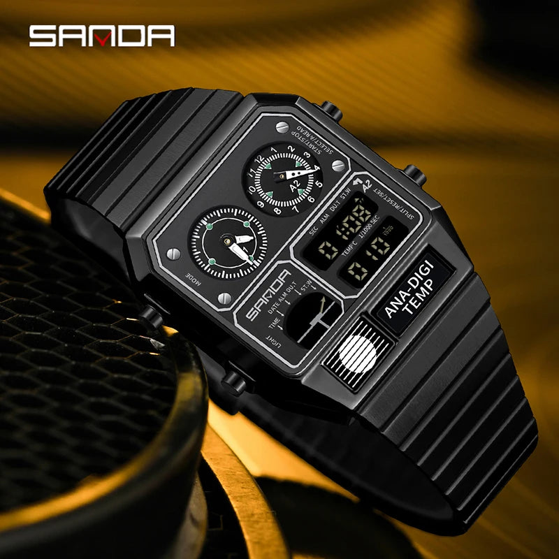 SANDA (®) 3192 Digital Men’s Watch – Square Dial, LED Display, 30M (3ATM) Water Resistant