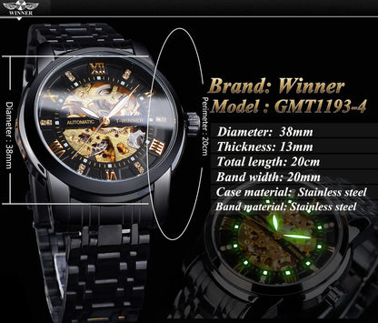 WINNER (®) XT0010 Automatic Mechanical Men’s Watch – Luminous Dial 30M (3ATM) Water Resistant