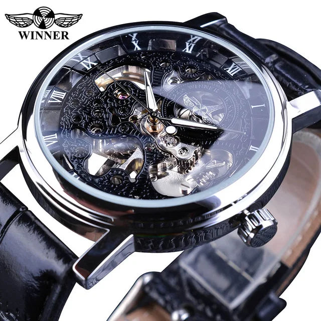 WINNER (®) 8003 Automatic Skeleton Men’s Watch – Transparent Dial, Leather Strap 30M (3ATM) Water Resistant