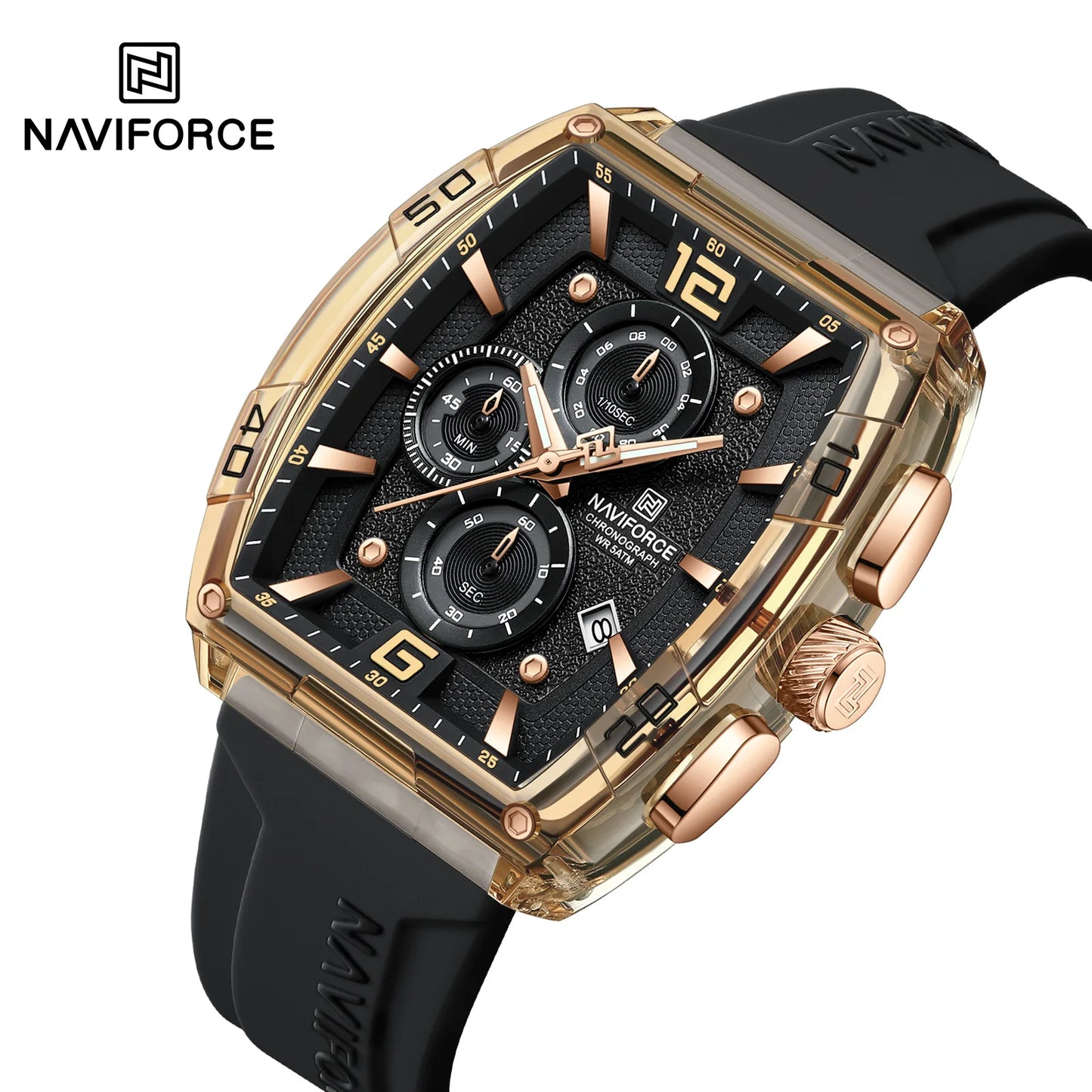 Naviforce (®) 6101 NF6101 Men’s Quartz Chronograph Watch – Sport Silicone Strap 50M (5ATM) Water Resistant