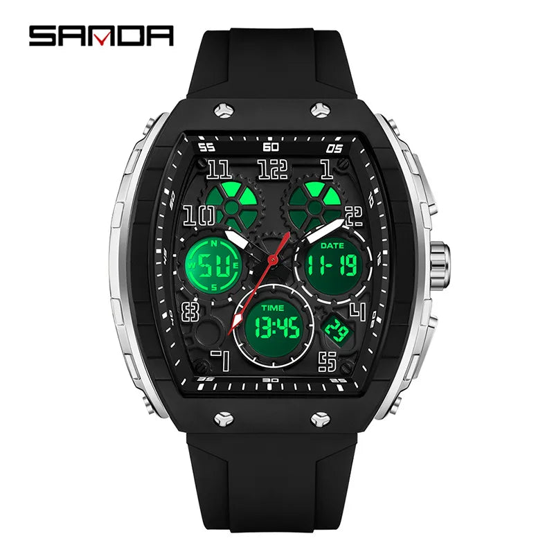 SANDA (®) 6157 Digital Men’s Watch – LED Display, Silicone Strap, 30M (3ATM) Water Resistant