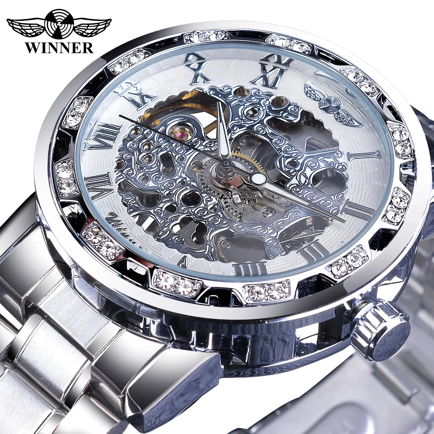WINNER (®) WT0004 Automatic Skeleton Watch – Stainless Steel, Luminous, 30M (3ATM) Water Resistant