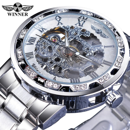 WINNER (®) WT0004 Automatic Skeleton Watch – Stainless Steel, Luminous, 30M (3ATM) Water Resistant