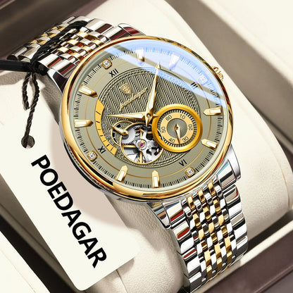 POEDAGAR (®) WT0002 Automatic Skeleton Watch – Stainless Steel, Luminous, 50M (5ATM) Water Resistant