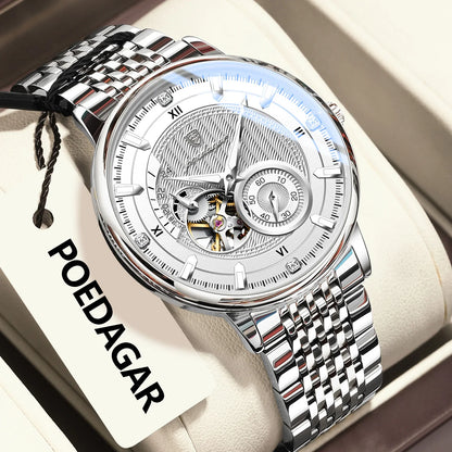 POEDAGAR (®) WT0002 Automatic Skeleton Watch – Stainless Steel, Luminous, 50M (5ATM) Water Resistant
