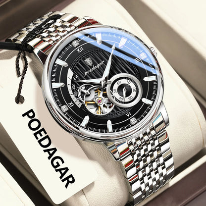 POEDAGAR (®) WT0002 Automatic Skeleton Watch – Stainless Steel, Luminous, 50M (5ATM) Water Resistant