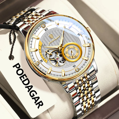 POEDAGAR (®) WT0002 Automatic Skeleton Watch – Stainless Steel, Luminous, 50M (5ATM) Water Resistant